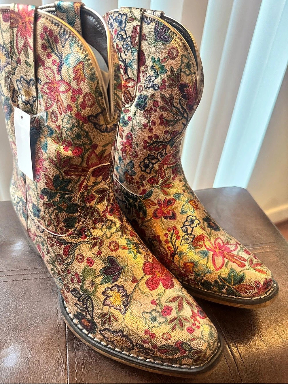 Roper Ingrid Floral Metallic Snip Toe Cowboy Booties Heeled Booties